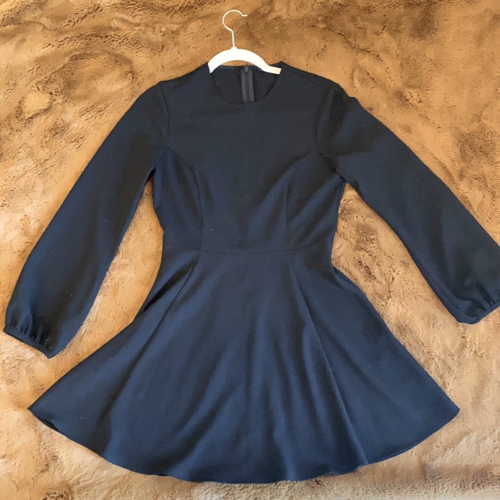 Zara modest black A- line midi long sleeve dress size M